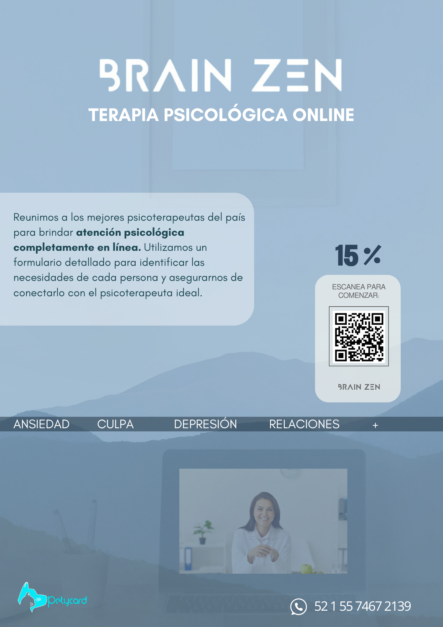 ¡15% en psicoterapia en línea con los mejores especialistas del país!